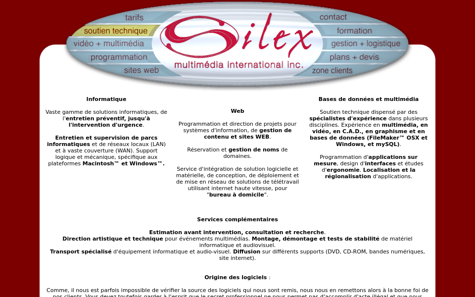 www.silexmultimedia.com/nouveausite/index.php screen capture