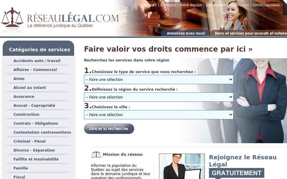 www.reseaulegal.com/ screen capture