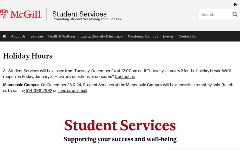 www.mcgill.ca/studentservices/ screen capture