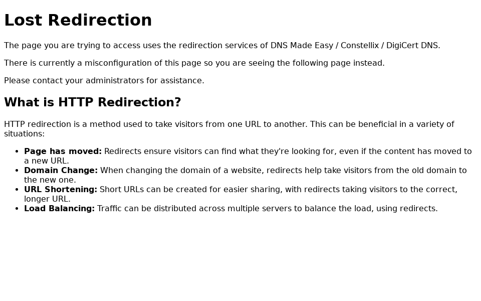 lostredirect.dnsmadeeasy.com/lostredirect.html screen capture