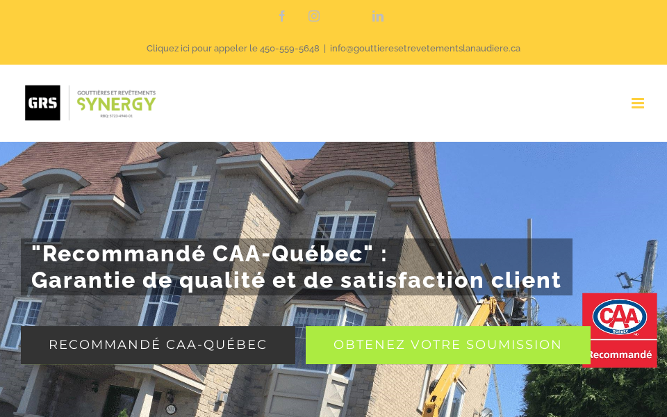 www.gouttieresetrevetementslanaudiere.ca/ screen capture