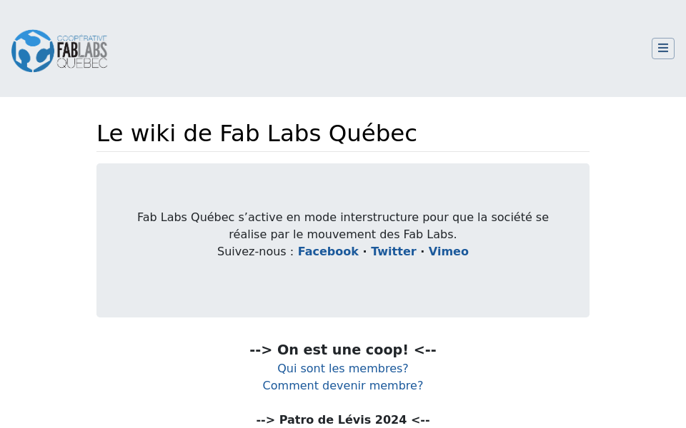 wiki.fablabs.quebec/index.php/Le_wiki_de_Fab_Labs_Qu%C3%A9bec screen capture