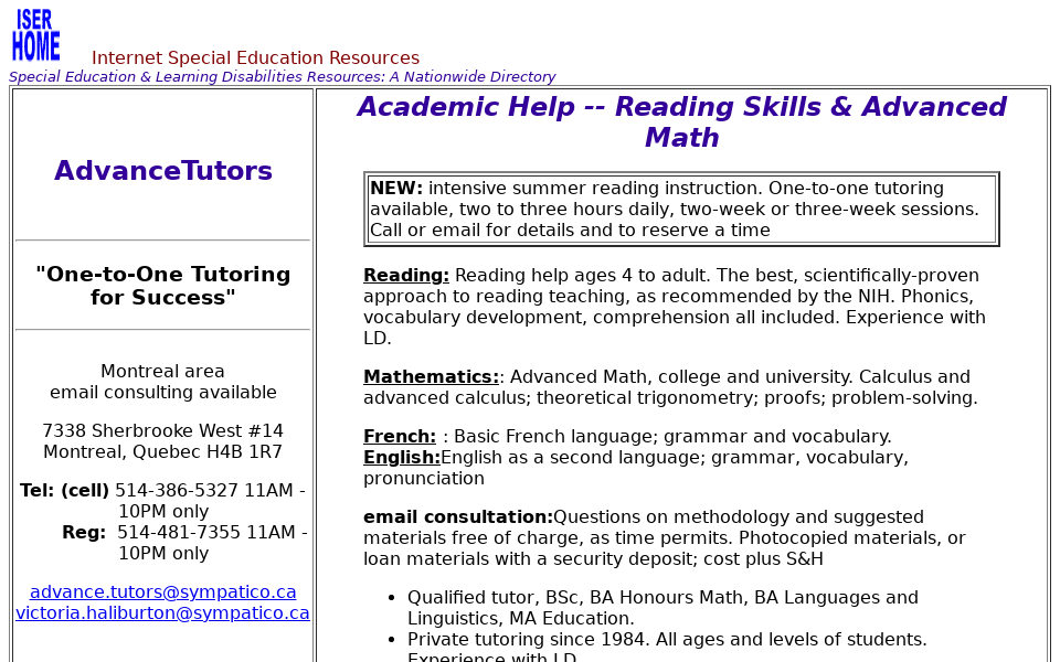 www.iser.com/tutor-Montreal.html screen capture